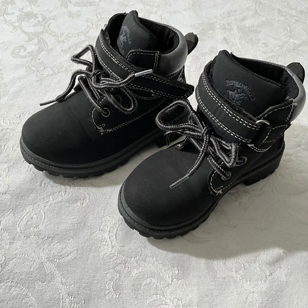 Beverly Hills Polo Club Toddler Boots Black Lace‎ Up Hook and Loop Kids